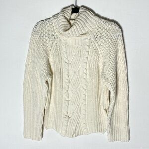 Jonathan Simkhai Cream Cable Knit Turtleneck Sweater W Cutout On Back S Designer